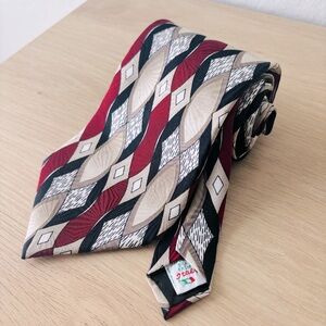 Emilio Pucci Red and Black Tie with‎ Geometric Stripes